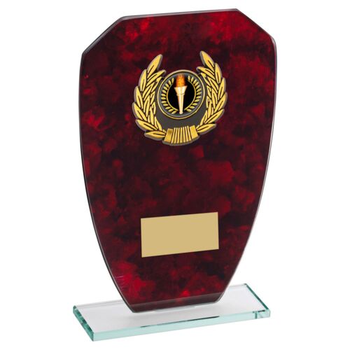 Jade Glass With Red Marble Backing And Gold Trim Trophy - 8" Thumbnail