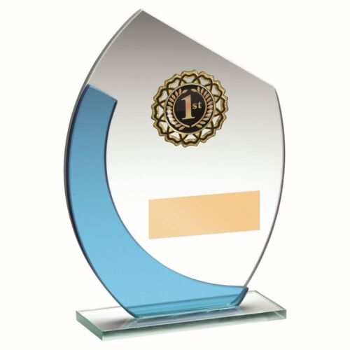 Jade/Blue Glass With Gold Trim Trophy - 6" Thumbnail