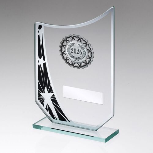Jade/Blk/Silv Glass Star Plaque With Silv/Blk Trim Trophy - 8" Thumbnail