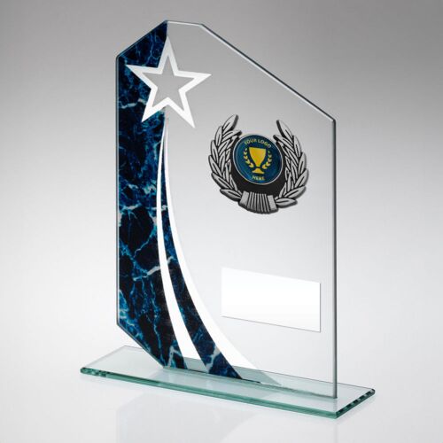 Jade/Blue/Silv Glass Plaque With Silv/Blk Trim Trophy - 7.25" Thumbnail