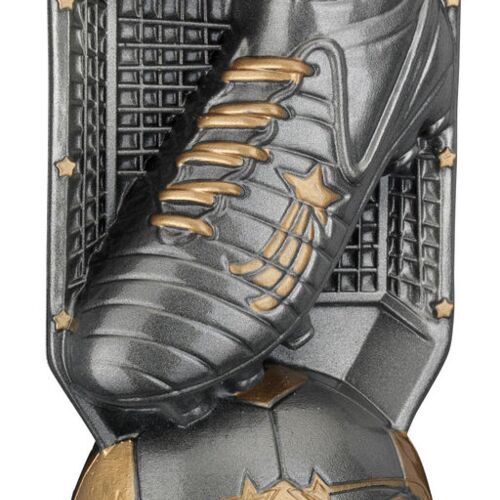 Gunmetal Grey/Gold Filled Plastic Football Boot On Net & Plate - 6.5" Thumbnail