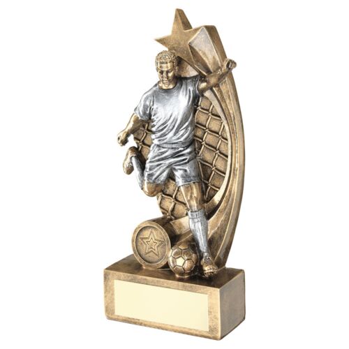 Bronze/Pewter Male Football Figure On Star Net Backing With Plate - 6" Thumbnail