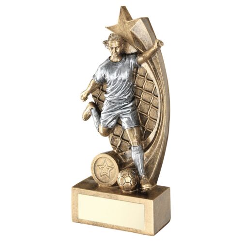 Bronze/Pewter Female Football Figure On Star Net Backing With Plate - 9" Thumbnail