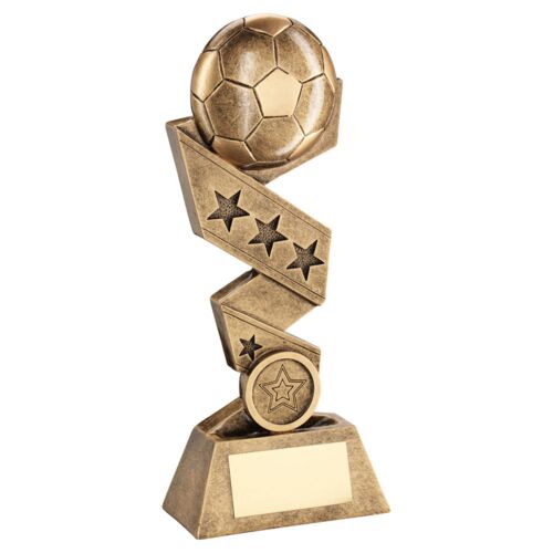 Bronze/Gold Football On Zig Zag Star Ribbon With Plate  - 10" Thumbnail