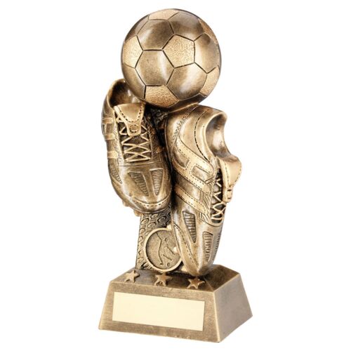 Bronze/Gold Football And Boots On Column Riser With Plate  - 8.75" Thumbnail