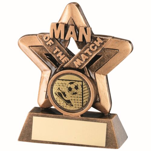 Bronze/Gold Man Of The Match Mini Star With Football Insert and Plate  - 3.75" Thumbnail