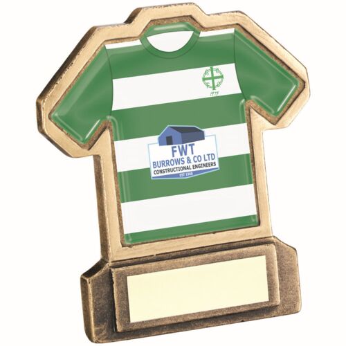 Bronze/Gold Resin Football Shirt With Plate - 4.5" Thumbnail