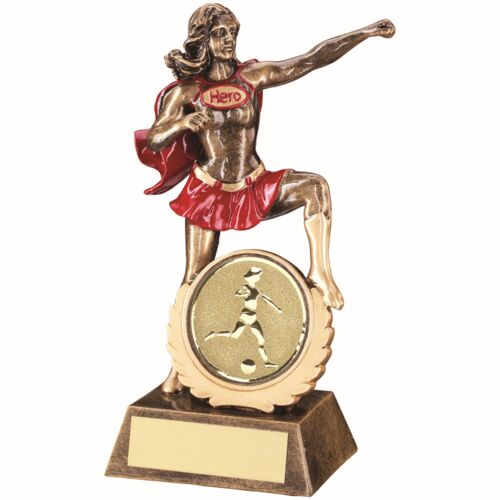 Brz/Gold/Red Resin 'Hero' Award With Female Football Insert And Plate - 7.5" Thumbnail
