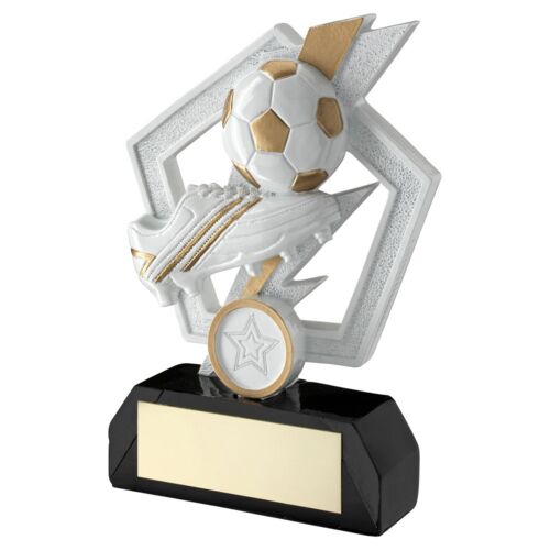 White/Gold/Blk Football And Boot On Flash Pentagon With Plate - 5.25" Thumbnail