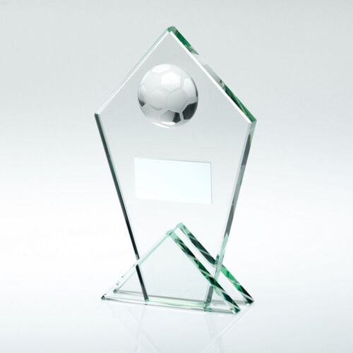 Jade Glass Pointed Plaque With Half Football And Plate - 6.75" Thumbnail