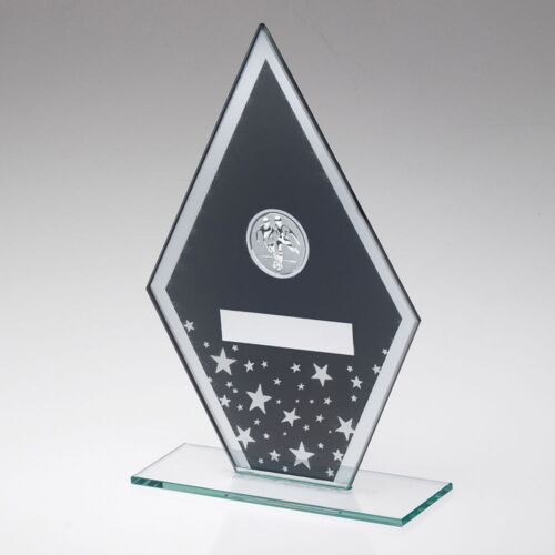 Grey/Silver Printed Glass Diamond With Football Centre And Plate - 8" Thumbnail