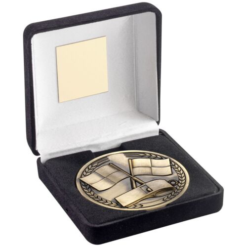 Black Velvet Box And 70Mm Medallion Referee Trophy - Antique Gold 4" Thumbnail