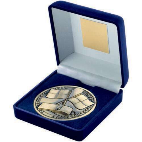 Blue Velvet Box And 70Mm Medallion Referee Trophy Antique Gold - 4" Thumbnail