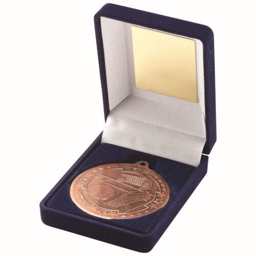 Blue Velvet Box And 50Mm Medal Football Trophy - Bronze 3.5" Thumbnail