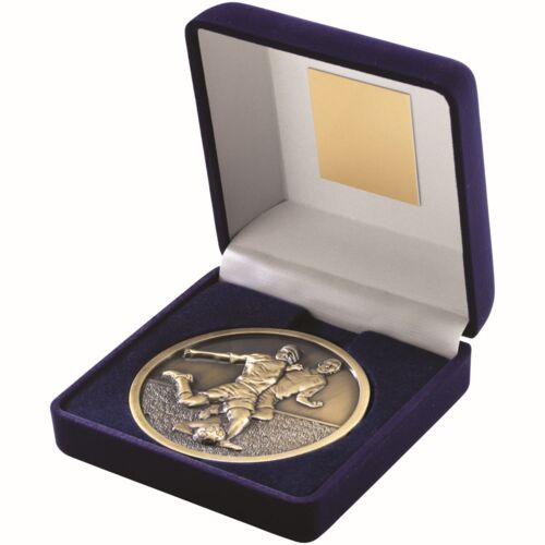 Blue Velvet Box And 70Mm Medallion Football Trophy - Antique Gold 4" Thumbnail