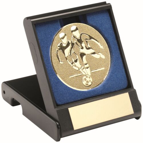 Black Plastic Box With Football Players Insert - Gold 3.5" Thumbnail