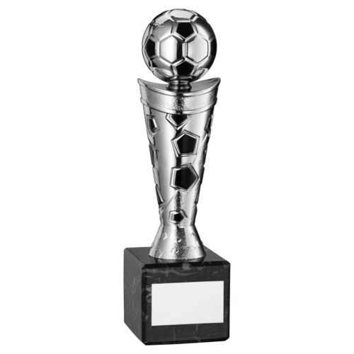 Silver/Black Plastic Football Figure On Black Marble Trophy - 9" Thumbnail