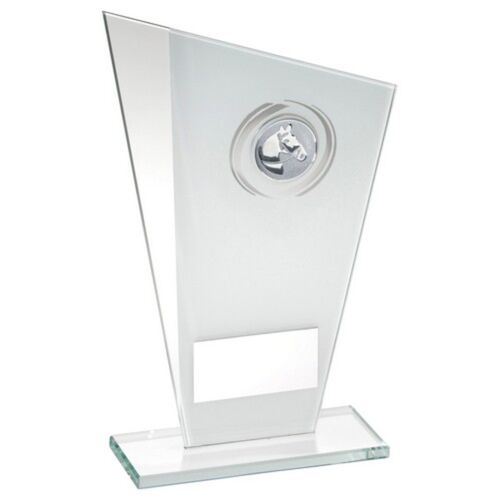 White/Silver Printed Glass Plaque With Horse Insert And Plate - 7.25" Thumbnail