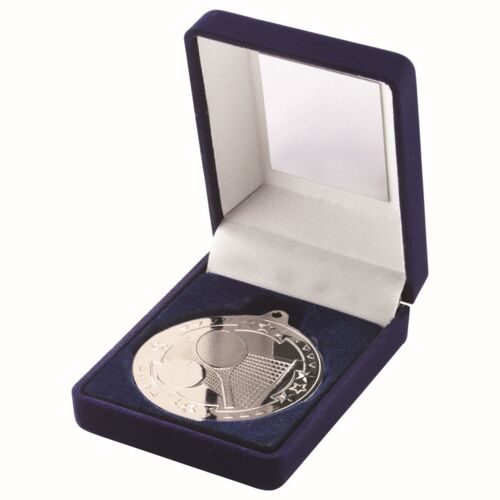 Blue Velvet Box And 50Mm Medal Tennis Trophy - Silver 3.5" Thumbnail