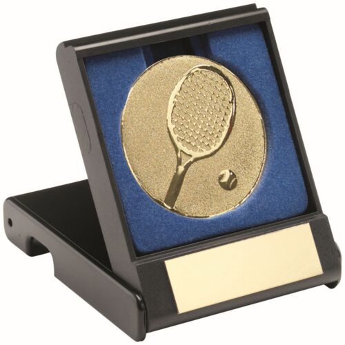 Black Plastic Box With Tennis Insert Trophy - Gold 3.5" Thumbnail