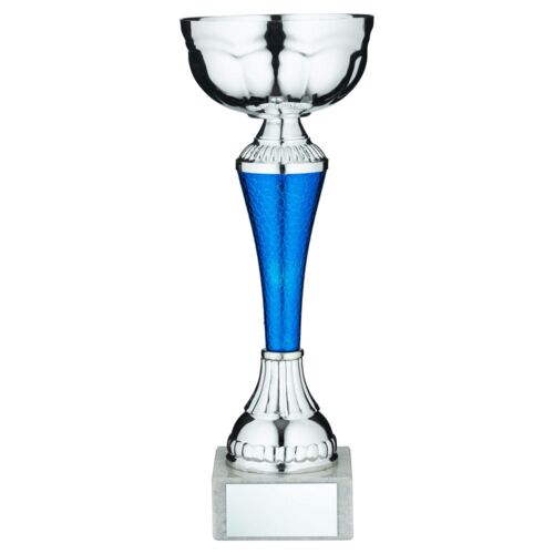 Silver/Blue Snakeskin Trophy Cup With Plate - 8.5" Thumbnail
