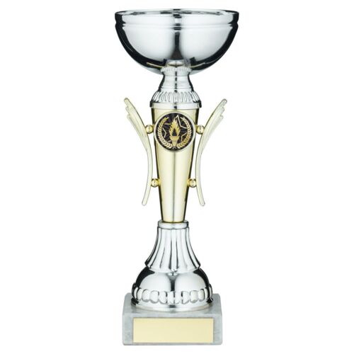 Silver/Gold Winged Trophy Cup With Plate - 6.5" Thumbnail