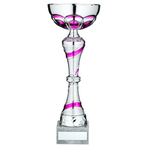Silver/Pink Trophy Cup With Plate - 13.75" Thumbnail