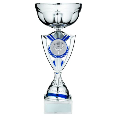 Silver/Blue Shield Trophy Cup With Plate - 11.75" Thumbnail