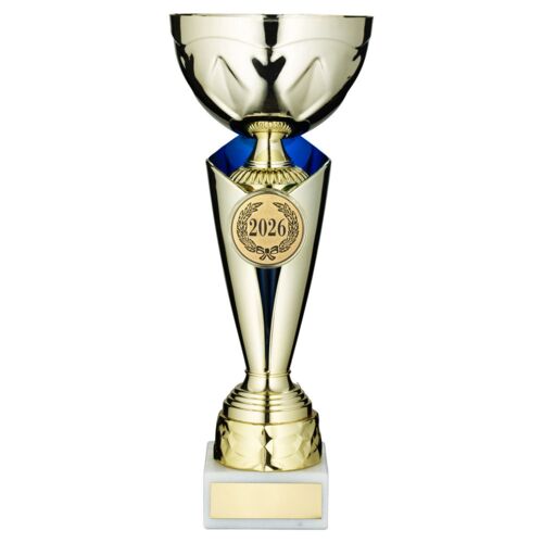 Gold/Blue Trophy Cup With Plate - 14.75" Thumbnail
