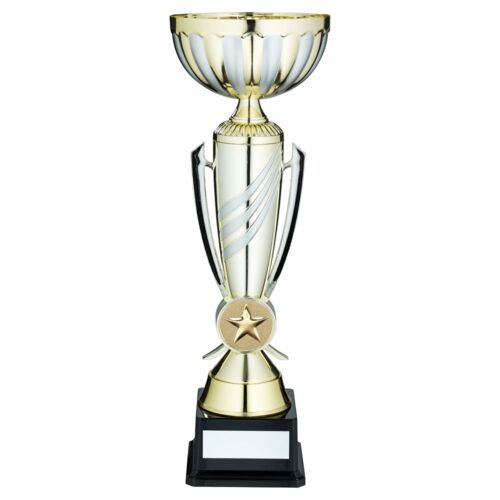 Gold/Matt Silver 3 Stripe Trophy Cup With Plate - 15.75" Thumbnail