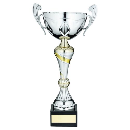 Silver/Gold Trophy Cup With Handles And Plate - 12.5" Thumbnail