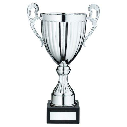 Silver Conical Trophy Cup With Handles And Plate - 16" Thumbnail