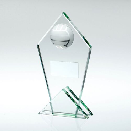 Jade Glass Pointed Plaque With Half Gaelic Football And Plate - 5.75" Thumbnail