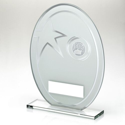 White/Silver Printed Glass Oval With Gaelic Football Insert And Plate - 6.5" Thumbnail