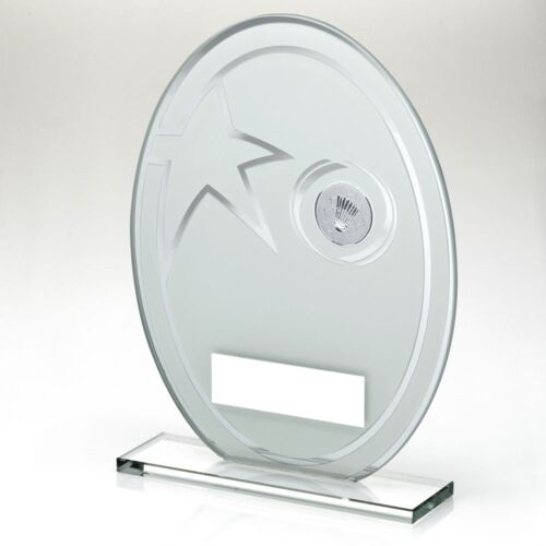 White/Silver Printed Glass Oval With Badminton Insert And Plate - 8" Thumbnail