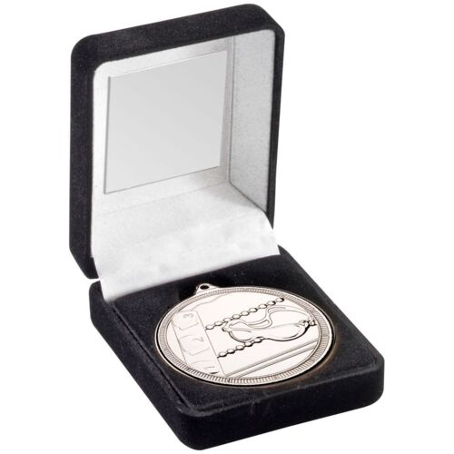 Black Velvet Box And 50Mm Swimming Medal Trophy - Silver 3.5" Thumbnail