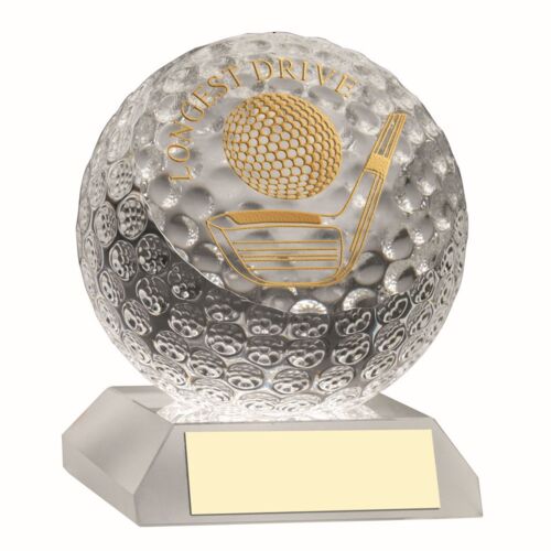 Clear Glass Golf Ball With Plate - Longest Drive 3.75" Thumbnail