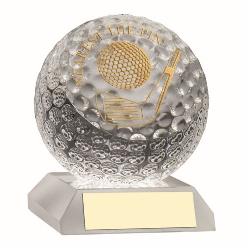 Clear Glass Golf Ball With Plate - Nearest The Pin 3.75" Thumbnail