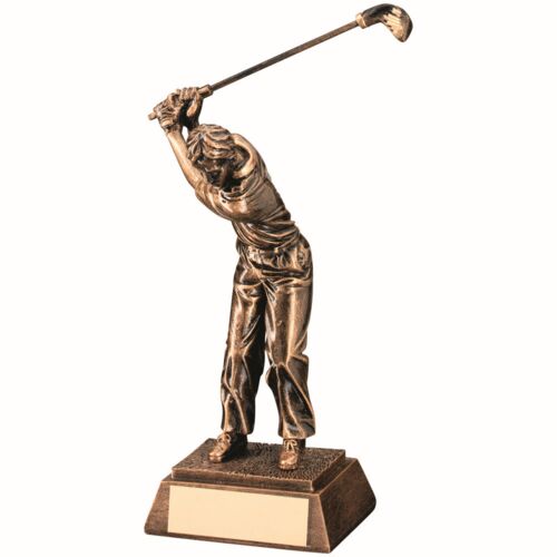 Bronze/Gold Resin Male 'Back Swing' Golf With Plate - 8.25" Thumbnail