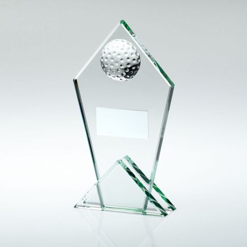 Jade Glass Pointed Plaque With Half Golf Ball And Plate - 8.5" Thumbnail