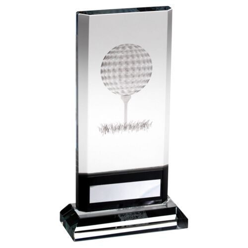 Clear/Black Glass Plaque With Lasered Golf Image And Plate  - 8.25" Thumbnail