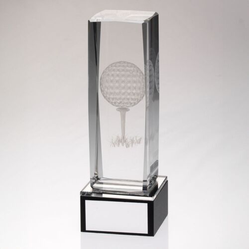 Clear Glass Lasered Golf Column On Black Base With Plate - 6" Thumbnail