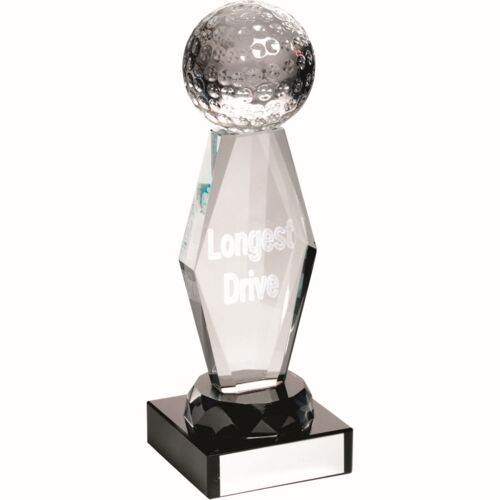 Clear Glass Lasered Golf Column On Black Base - L.D 7.25" Thumbnail