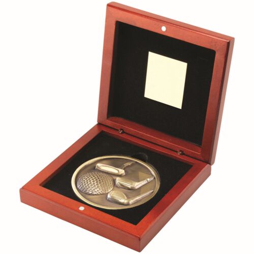 Rosewood Box And 70Mm Medallion Golf Trophy - Antique Gold 4.5" Thumbnail