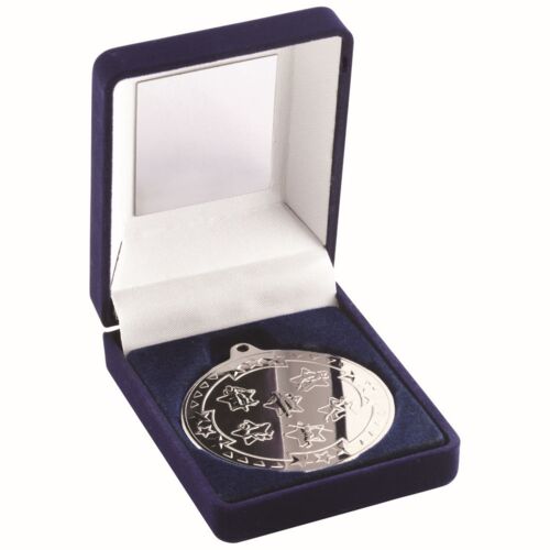 Blue Velvet Medal Box And 50Mm Medal Multi Athletics Trophy - Silver 3.5" Thumbnail