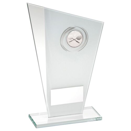 White/Silver Printed Glass Plaque With Squash Insert With Plate - 7.25" Thumbnail