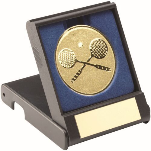 Black Plastic Box With Squash Insert Trophy - Gold 3.5" Thumbnail
