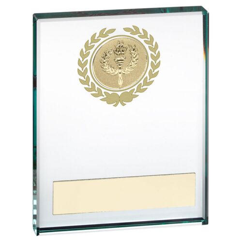 Jade Glass Block With Gold Wreath 12Mm Thick With Plate - 2 X 3" Thumbnail
