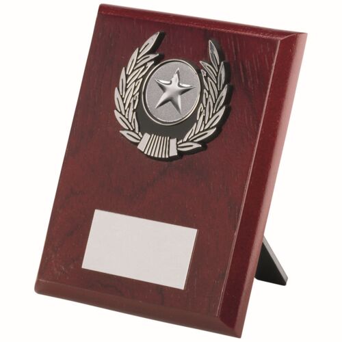 Rosewood Plaque And Silver Trim Trophy - 5" Thumbnail