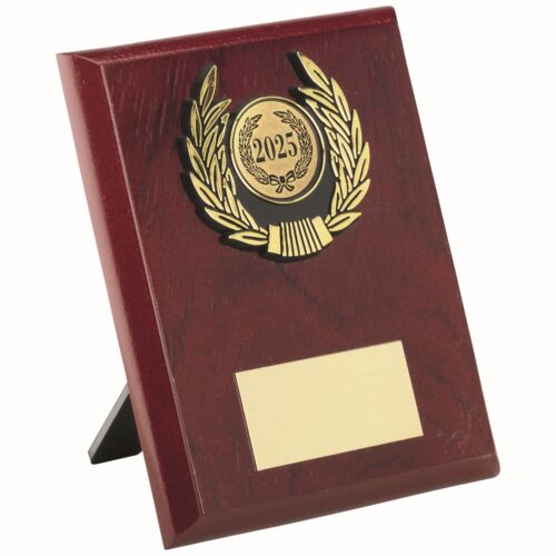 Rosewood Plaque And Gold Trim Trophy -  4" Thumbnail
